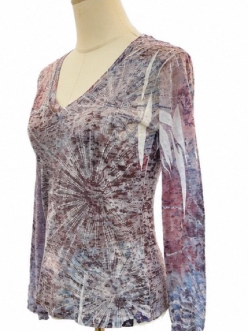 prAna Burnout Long Sleeve V-Neck Top Purple Blue Abstract Print Women’s Medium - Picture 2 of 5